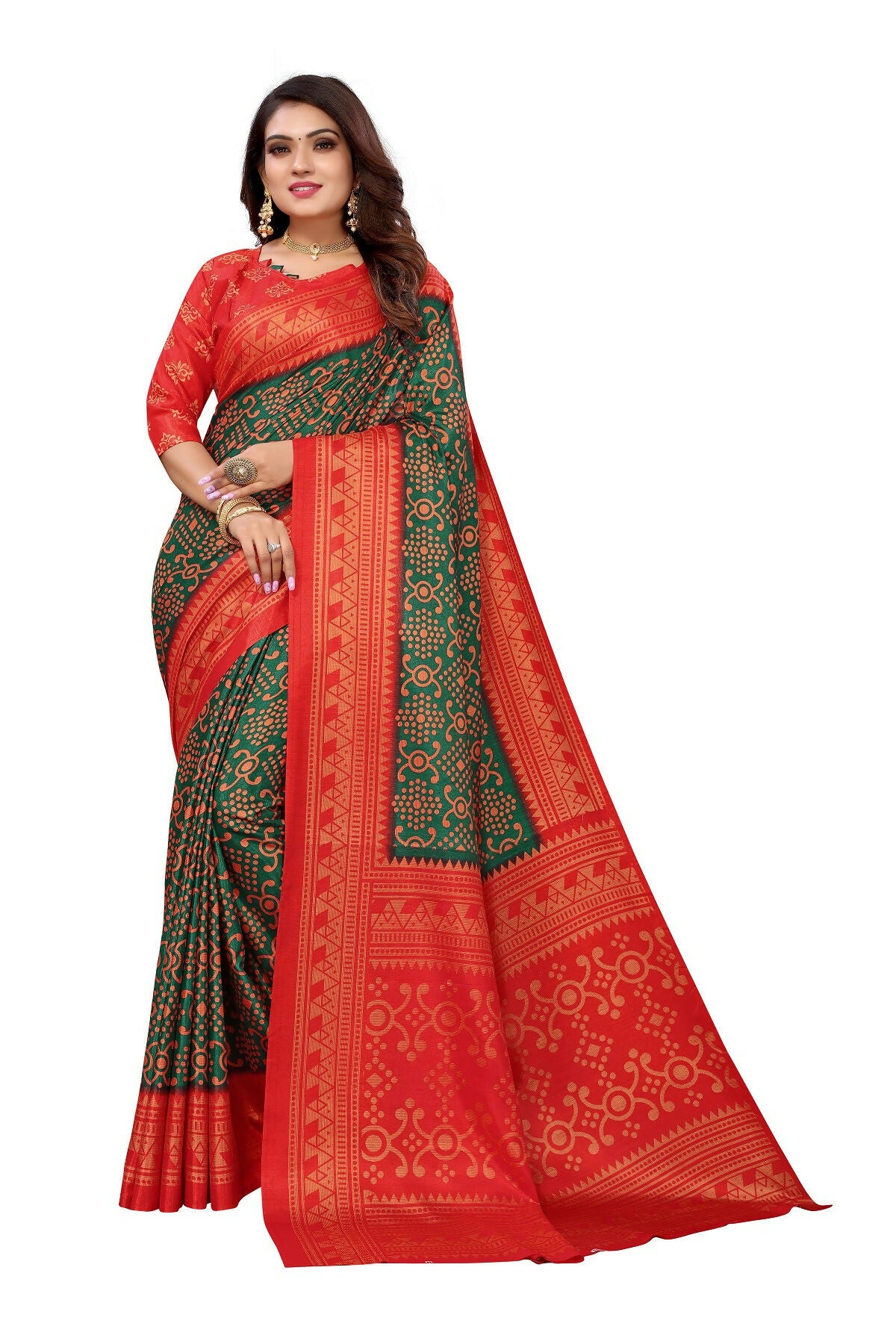 Vamika Green Printed Art Silk Saree - Distacart