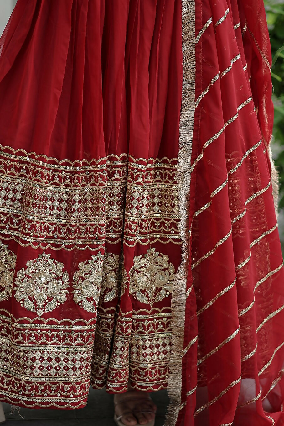 Joban Fashion Maroon Georgette Sequence Embroidery Work Kurta Set