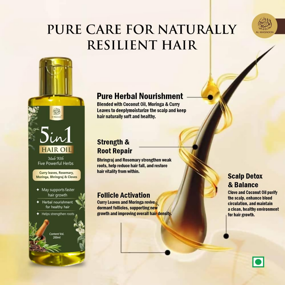 Al Masnoon 5-in-1 Herbal Shampoo & Hair Oil Combo - Distacart