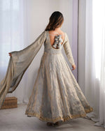 Thumbnail for The52 Women's Beautiful Fandy Silk Fabric Embroidery Work Flared Anarkali Pant and Dupatta Set - Distacart