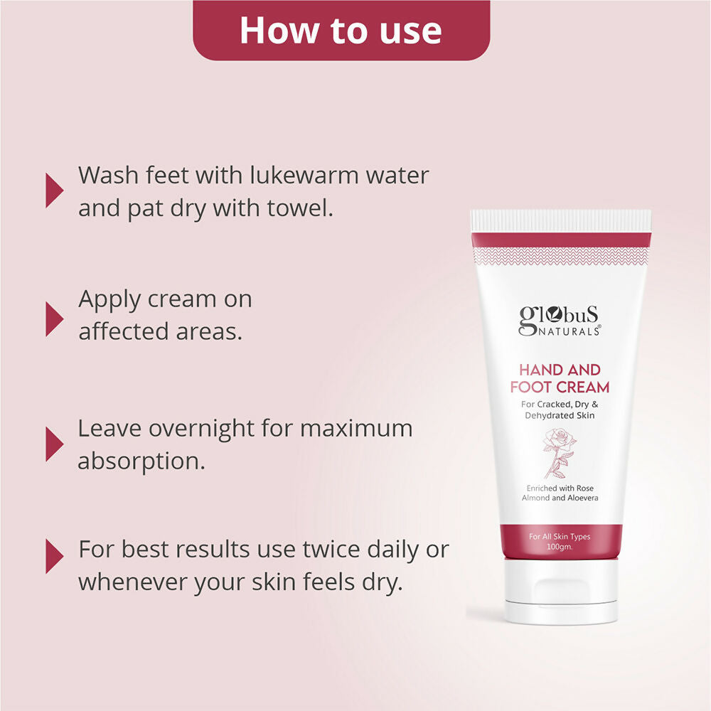 Globus Naturals Nourishing Hand & Foot Cream, Enriched with Rose & Anantmool