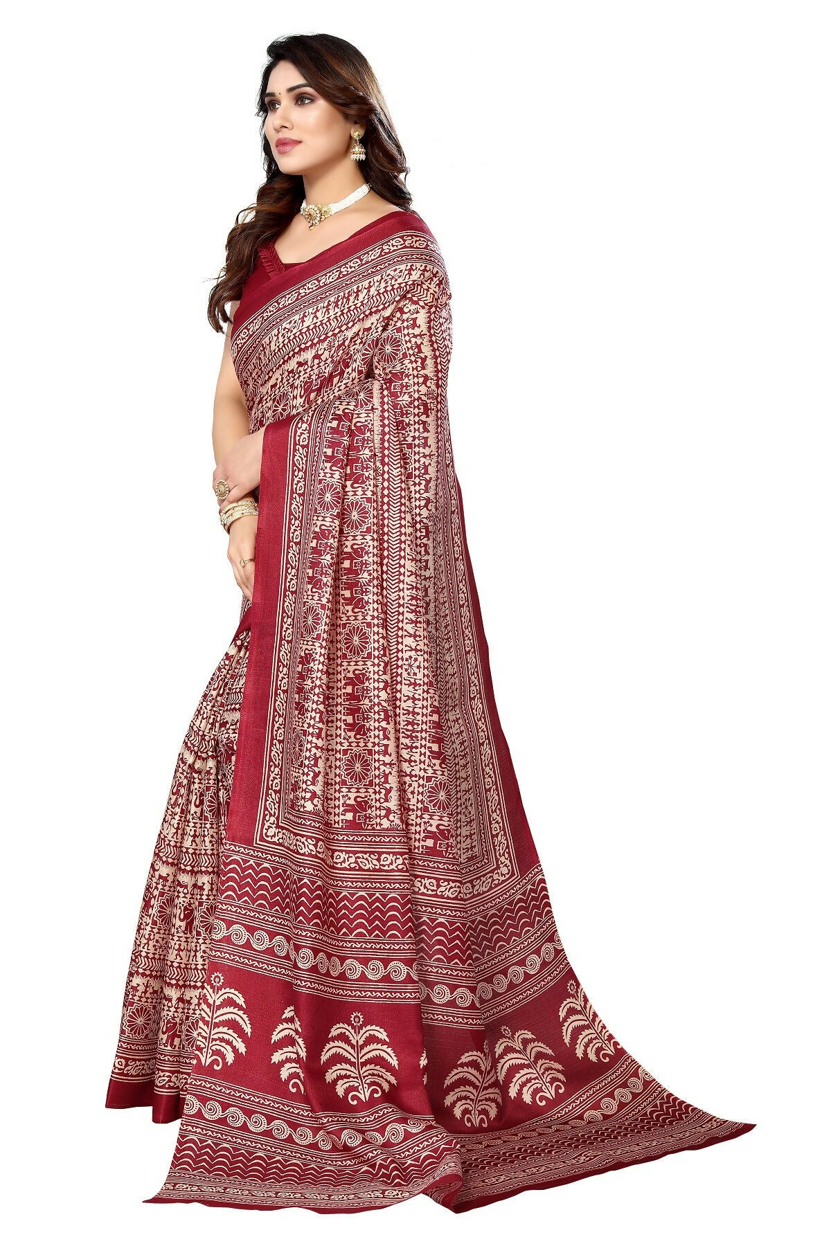 Vamika maroon Printed Art Silk Saree - Distacart