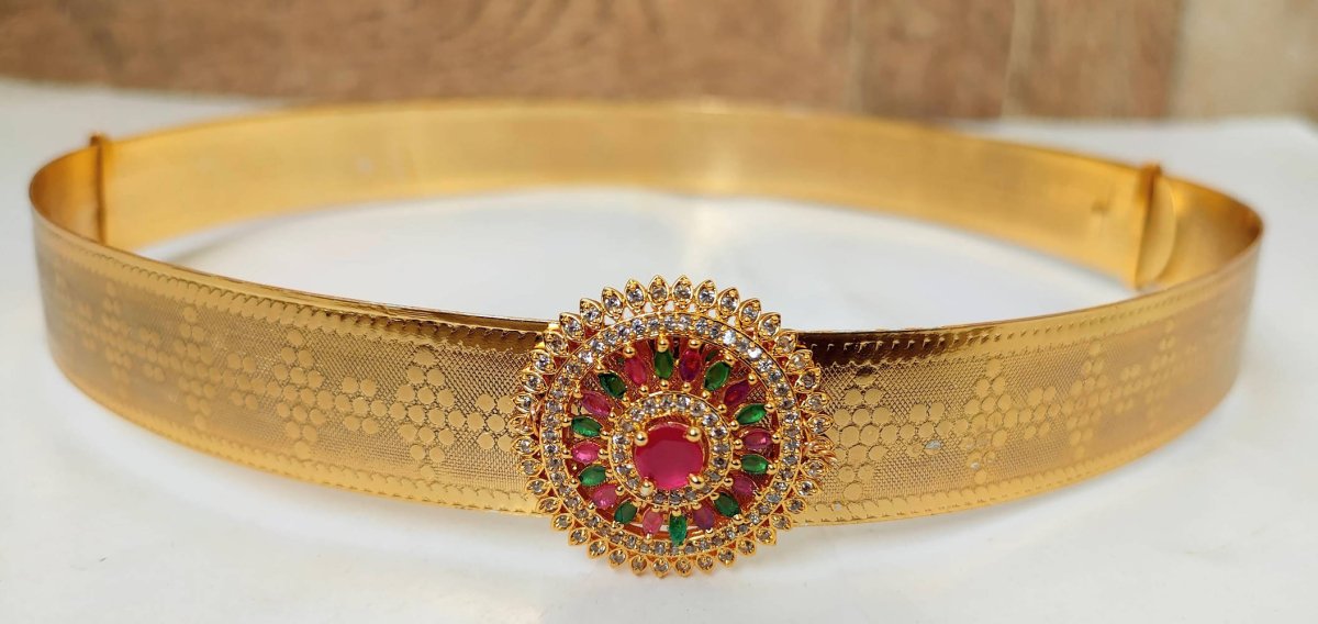 Adjustable Waist Belt/ Vaddanam/ Kamarband With Multicolor Pendant - Distacart