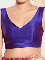 Thumbnail for Joban Fashion Brinjal Mulberry Silk Padded Blouse With Round Neck Sleeveless