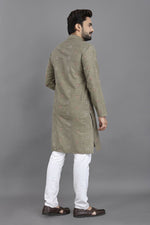 Thumbnail for Anaita Grey Weaving Linen Cotton Straight Kurta - Distacart