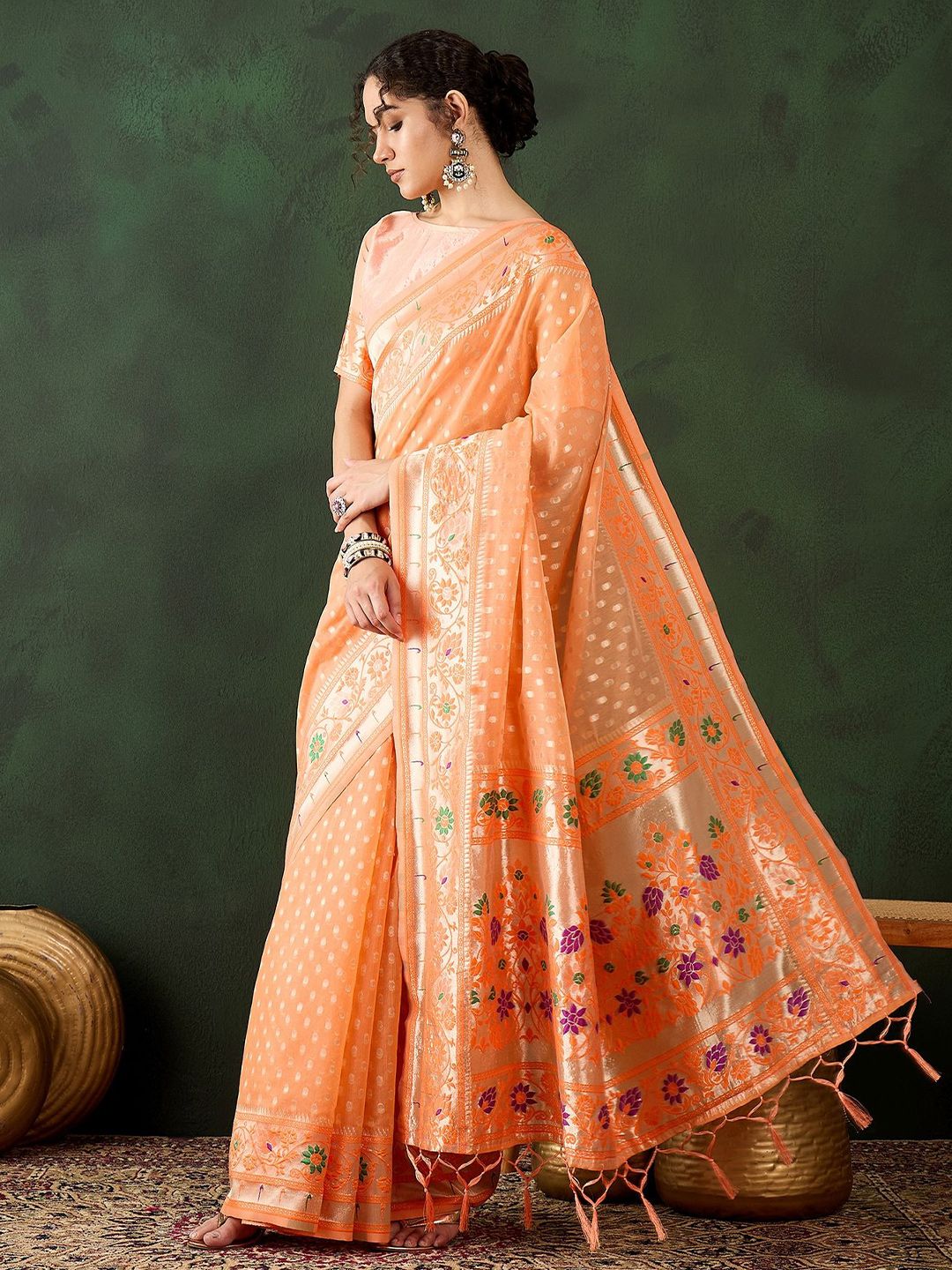 Mitera Ethnic Motifs Woven Design Zari Saree - Distacart