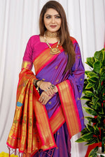 Thumbnail for Jyoti Fashion Women's Purple Paithani Silk Zari Woven Saree with Blouse - Distacart