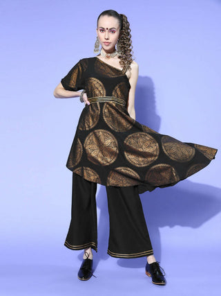 Ahalyaa Women Black Colour Crepe Printed Top Palazzo Set - Distacart