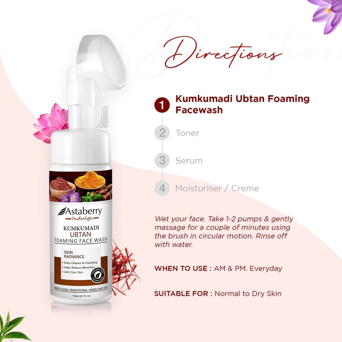 Astaberry Indulge Kumkumadi Ubtan Foaming Face Wash - Distacart