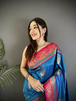 Thumbnail for Joban Fashion Royal Blue Banarasi Soft Silk Peacock Butta Work Saree