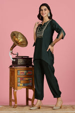 Thumbnail for BulBul Women’s Dark Green Embroidered Chanderi Kurta Set
