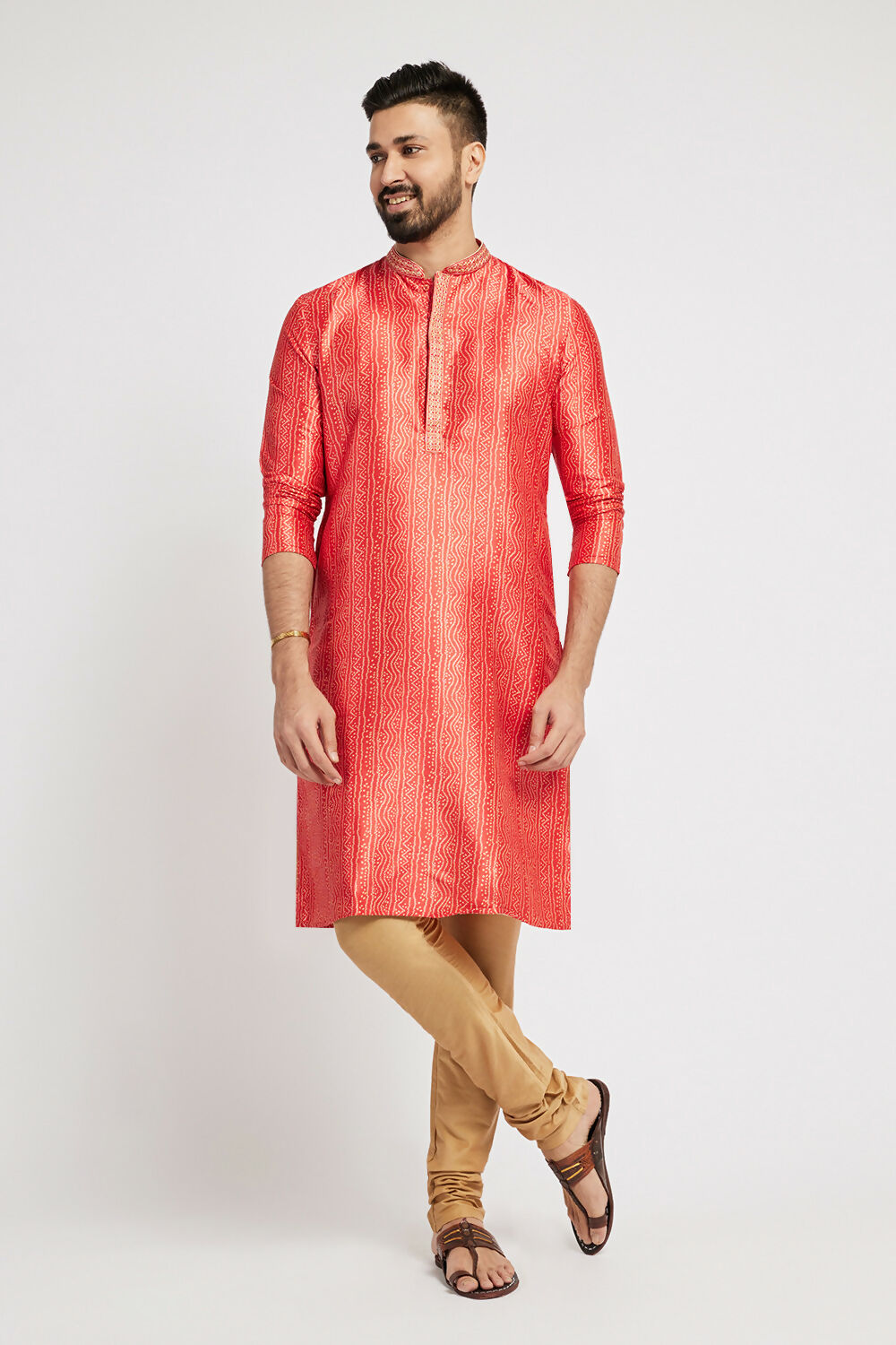 Ethnic India Red Men's Kurta Bandhani Polyester - Distacart
