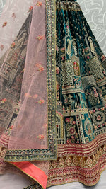 Thumbnail for Jyoti Fashion Women's Teal Green Velvet Fancy Dori & Sequins with Multi Thread Embroidered with Diamond Work Wedding Lehenga Choli - Distacart