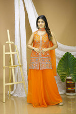 Thumbnail for Joban Fashion Orange Georgette Embroidered Sharara Set - Distacart