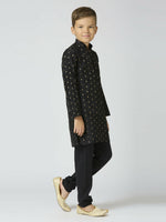 Thumbnail for Joban Fashion Kids Island Full Sleeves Chanderi Kurta, Pyjama Set with Traditional Butta Work - Black - Distacart