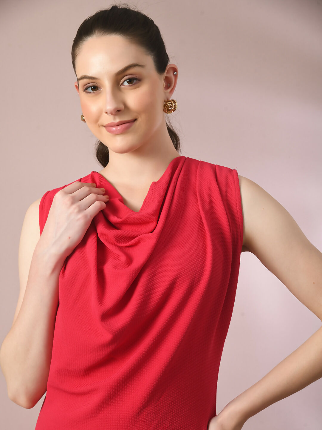 Myshka Women's Pink Solid Cowl Neck Bodycon Party Dress - Distacart