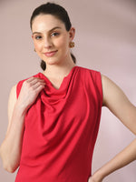 Thumbnail for Myshka Women's Pink Solid Cowl Neck Bodycon Party Dress - Distacart