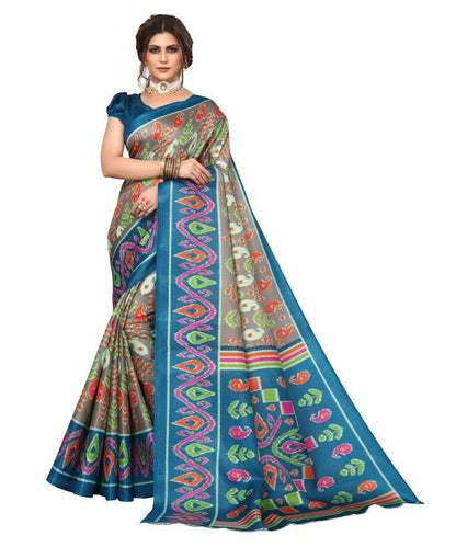 Vamika Rama Green Printed Art Silk Saree - Distacart