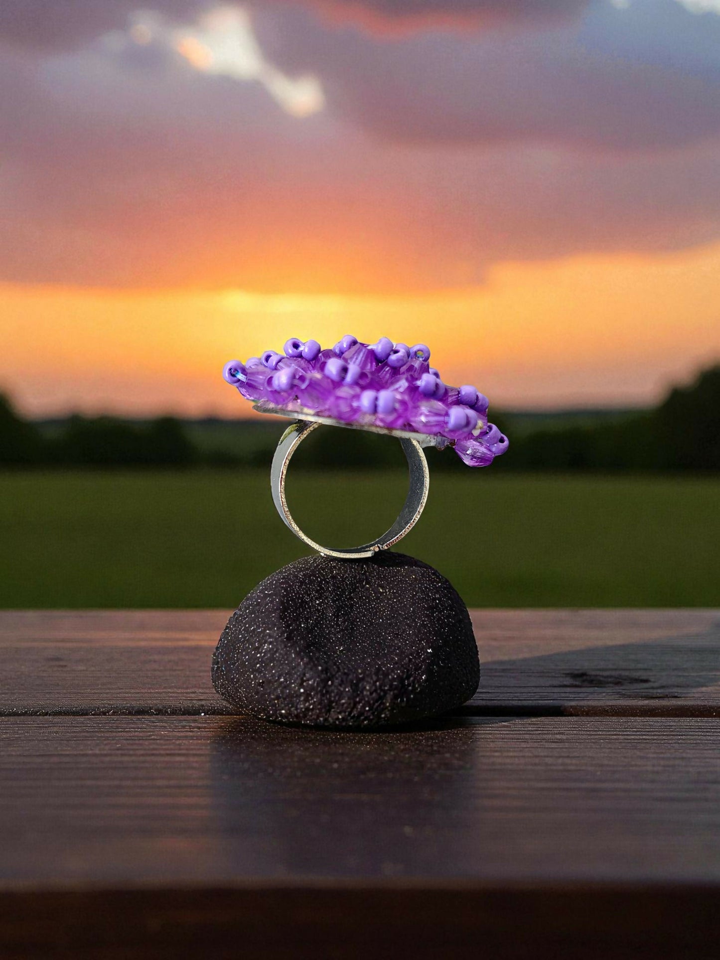 Inhanns Rang-E-Roshan Adjustable Ring – Handmade Crystal Statement Ring - Purple - Distacart