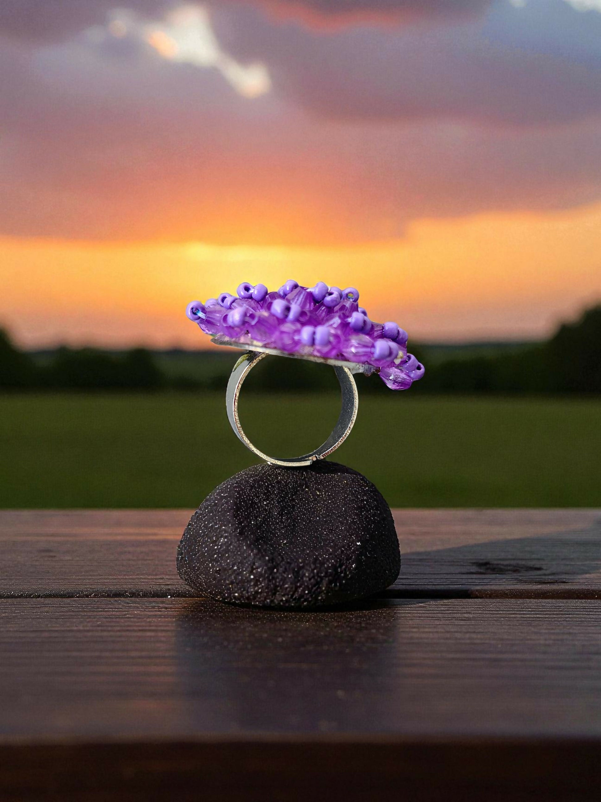 Inhanns Rang-E-Roshan Adjustable Ring – Handmade Crystal Statement Ring - Purple - Distacart