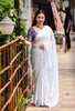 White Poly Silk Ethnic Motifs Saree with Unstitched Blouse - A2M - Distacart