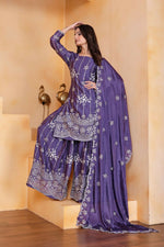 Thumbnail for Joban Fashion Purple Silk Embroidered Sharara Set - Distacart