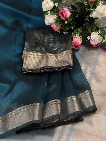 Shree Shyam Fashion Organza Sea Green Saree - Distacart