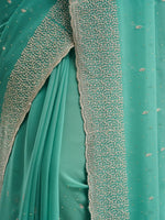 Thumbnail for kasee Floral Embroidered Beads and Stones Pure Georgette Saree - Distacart
