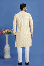 Thumbnail for Raivat Ethnic Cotton Embroidery Kurta Pajama In Yellow Colour - Dista