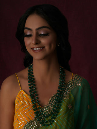 Long Layered Green Neckpiece wtih Kundan Studs Jewellery Set (Green) - Ruby Raang - Distacart