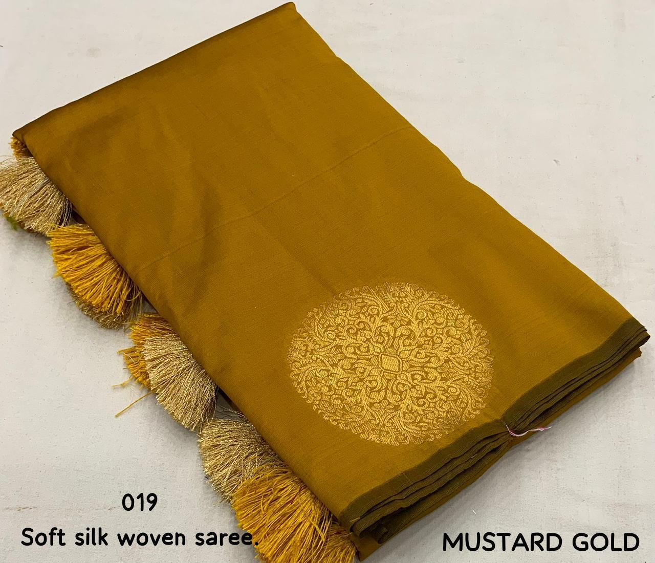 Mustard Silk Woven Saree with Unstitched Blouse - Hiral Fashion - Distacart