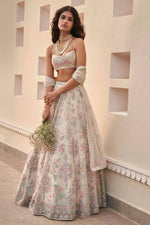 Thumbnail for Jyoti Fashion Cream Thread Embroidery Georgette Designer Lehenga Choli with Dupatta - Distacart