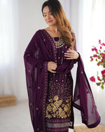 Thumbnail for Joban Fashion Deep wine purple Kurta set with Pant Georgette Thread with Sequins work