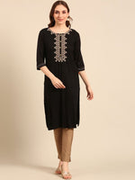 Thumbnail for Anouk Floral Embroidered Round Neck Pure Cotton Straight Kurta