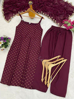 Thumbnail for Teeya Creation Womens New Elegant Wine Embroidered Kurti with Matching Bottom Set - Dista