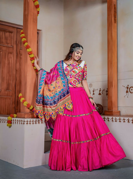 Aastha Fashion Pink Rayon Ready Mirror Lace work Readymade Traditional Lehenga Choli Set - Distacart