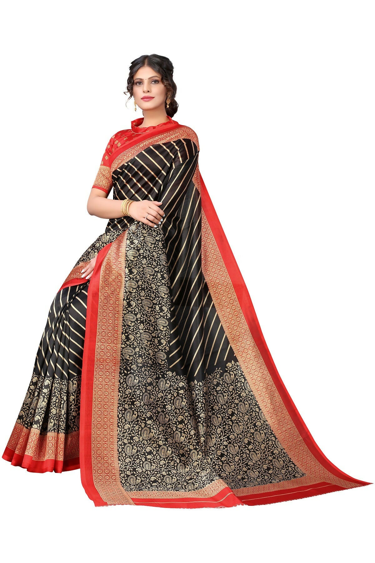 Vamika Black Printed Art Silk Saree - Distacart