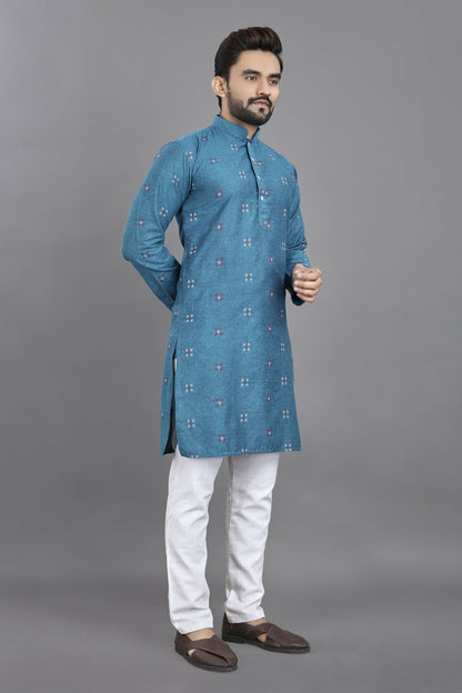 Anaita Blue Weaving Linen Cotton Straight Kurta - Distacart