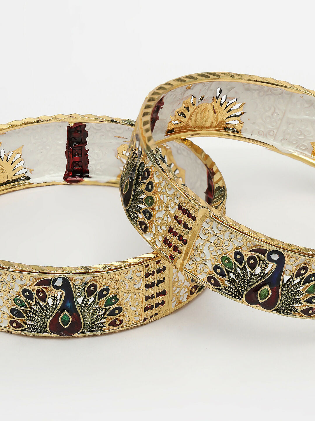 NVR Women's Set of 2 Gold-Plated Peacock Design Meenakari Handcrafted Bangles - Distacart