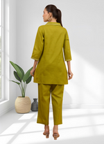 Thumbnail for Joban Fashion Green Cotton, Linen Embroidered Readymade Cord Set - Distacart