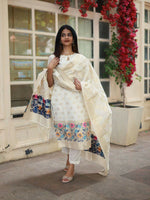 Thumbnail for The52 White Women's Beautiful Viscose Jacquard Fabric Printed Work Straight Kurta Pant and Dupatta Set - Distacart