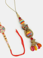 Thumbnail for NVR Women & Men Set of 2 Multicolor Artificial beads Bhaiya Bhabhi Rakhi With Roli Chawal & Chocolate - Distacart