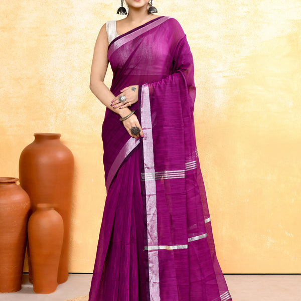 Piyari Fashion Women's Magenta Embellished Cotton Blend Zari Border Handloom Saree - Distacart