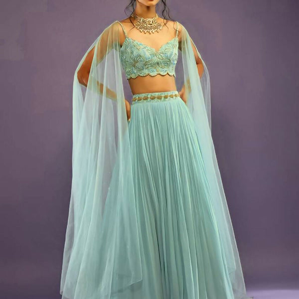 Jyoti Fashion Glamorous Turquoise Crush Work, Sequins, Zari with Dori Embroidered Faux Georgette Lehenga Choli with Dupatta - Distacart
