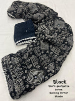 Thumbnail for Black Poly Georgette Ethnic Motifs Saree with Unstitched Blouse - A2M