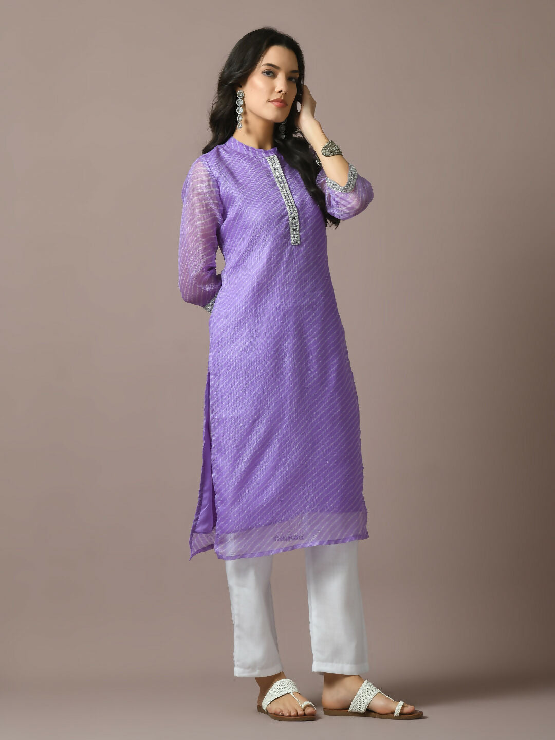 Myshka Women's Lavender Printed Cotton Blend Straight Party Kurta Set - Distacart