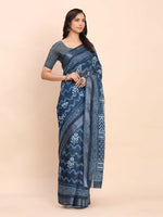 Thumbnail for Astita Linen Cotton Indigo Blue Saree