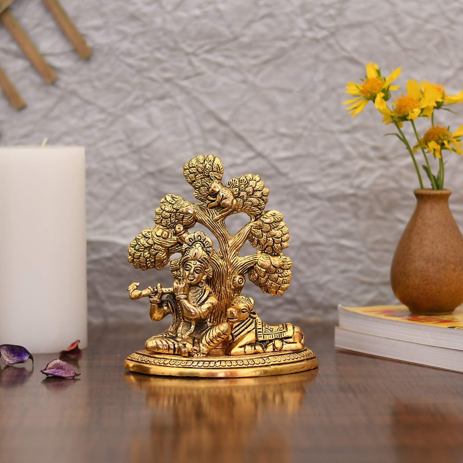 Collectible India Metal Krishna Idols with Cow - Distacart