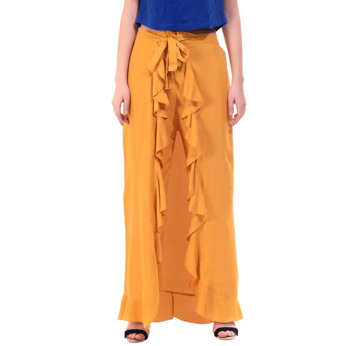 Asmaani Mustard Color Plain Ruffle Palazzo