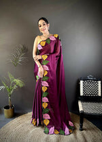 Thumbnail for Prime Volt Multicolor Leaf Embroidery Rangoli Silk Saree with Scalloped Border-Purple - Dista